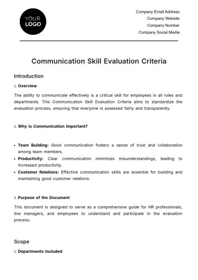 Free Communication Skill Evaluation Criteria HR Template to Edit Online