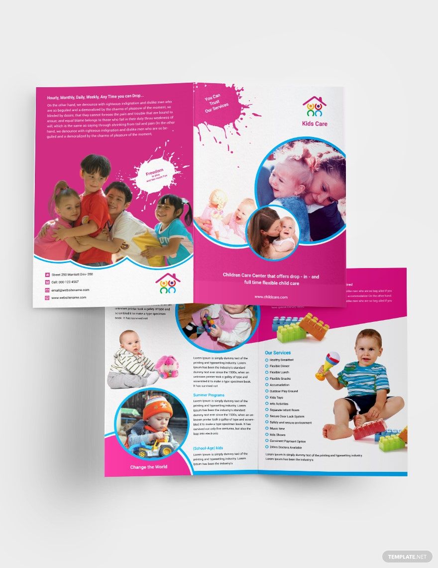 Day Care Bi-Fold Brochure Template in Illustrator, PSD