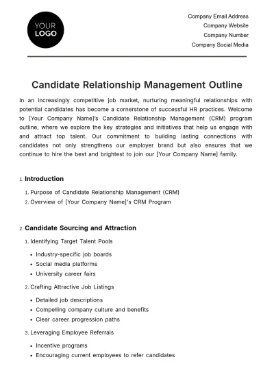 Free Candidate Relationship Management Outline HR Template to Edit Online