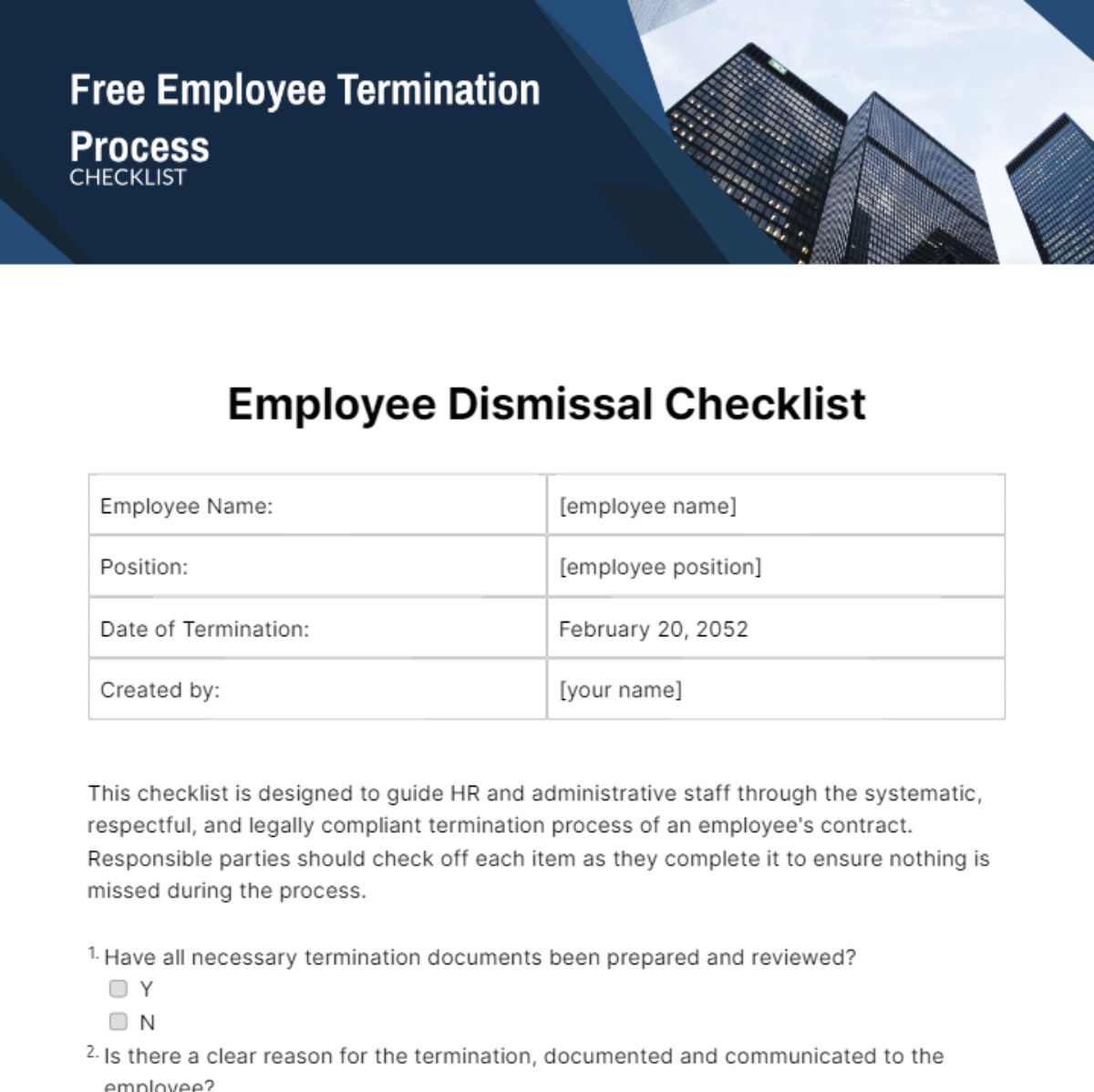 Employee Termination Process Checklist Template