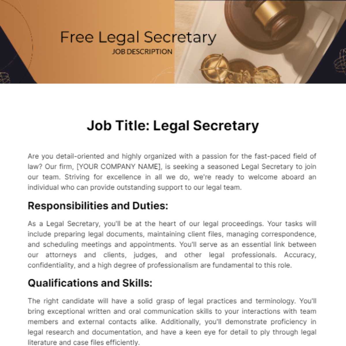 Free Legal Secretary Job Description Template