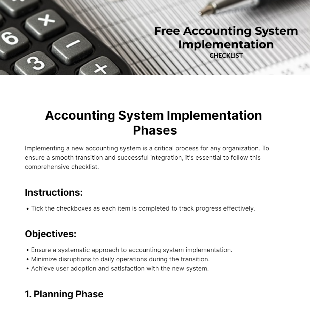 Free Accounting System Implementation Checklist Template