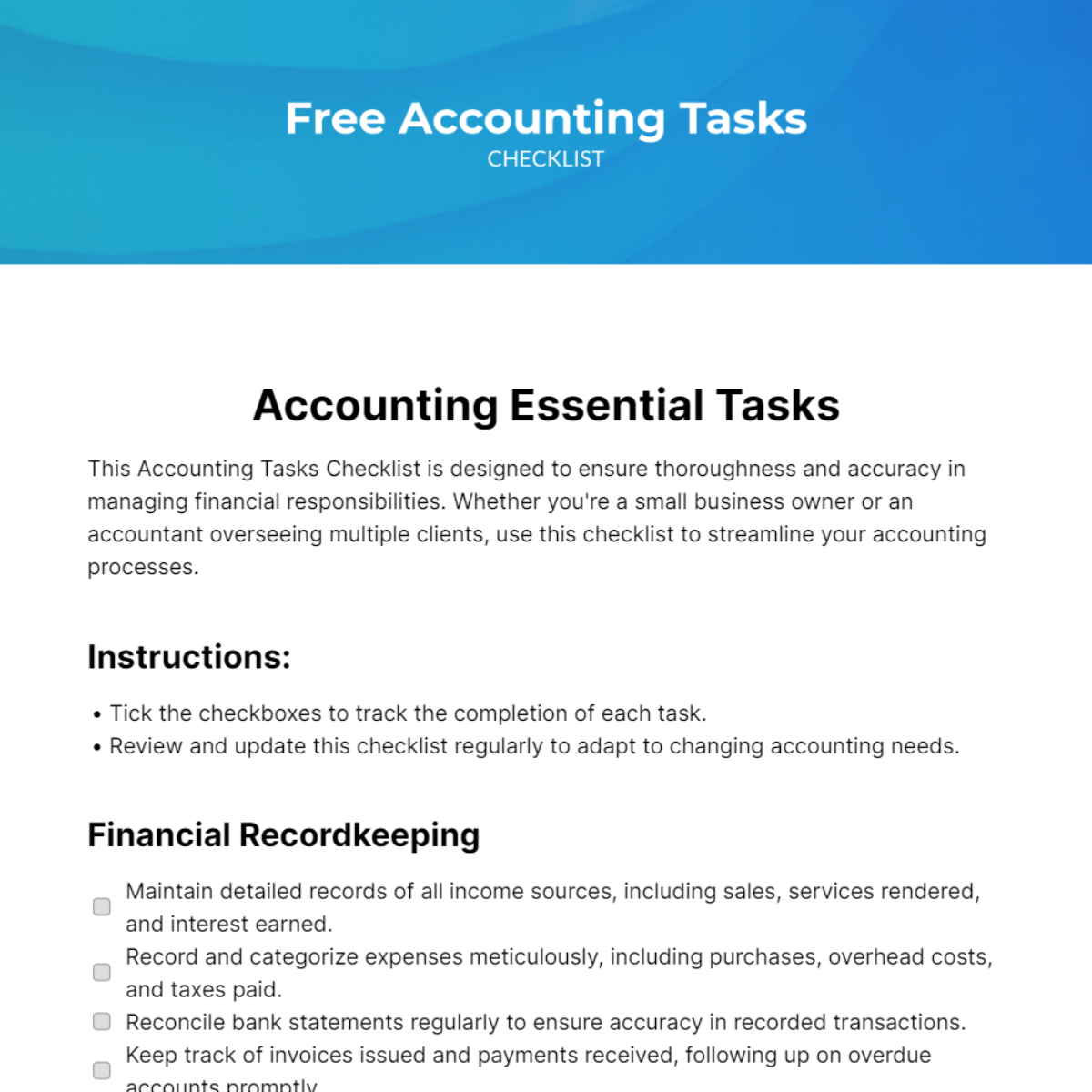 Accounting Tasks Checklist Template