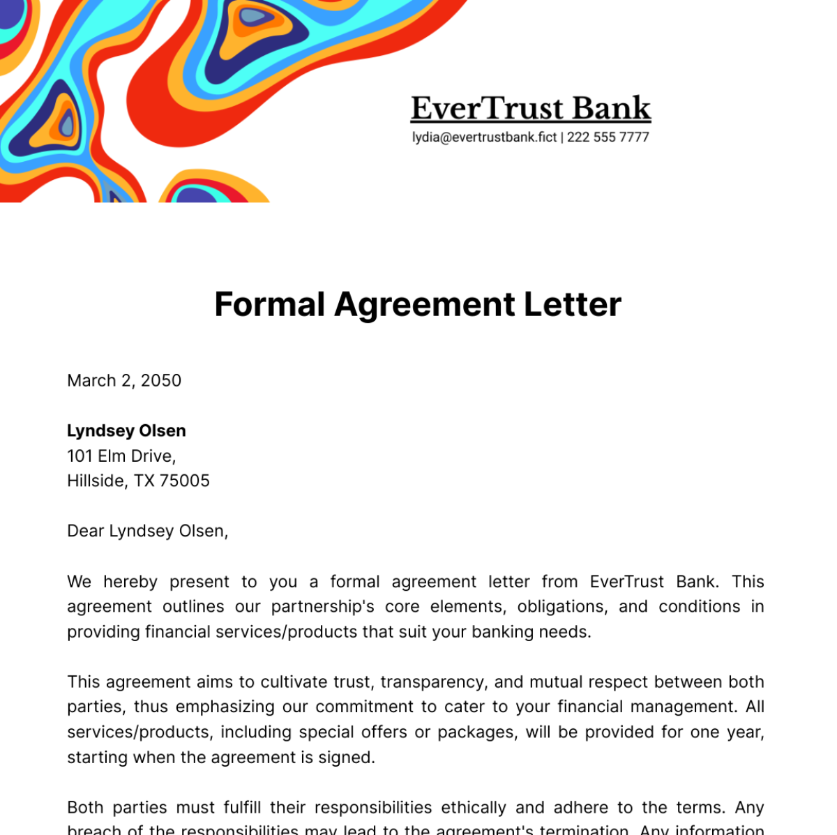 Free Formal Agreement Letter Template