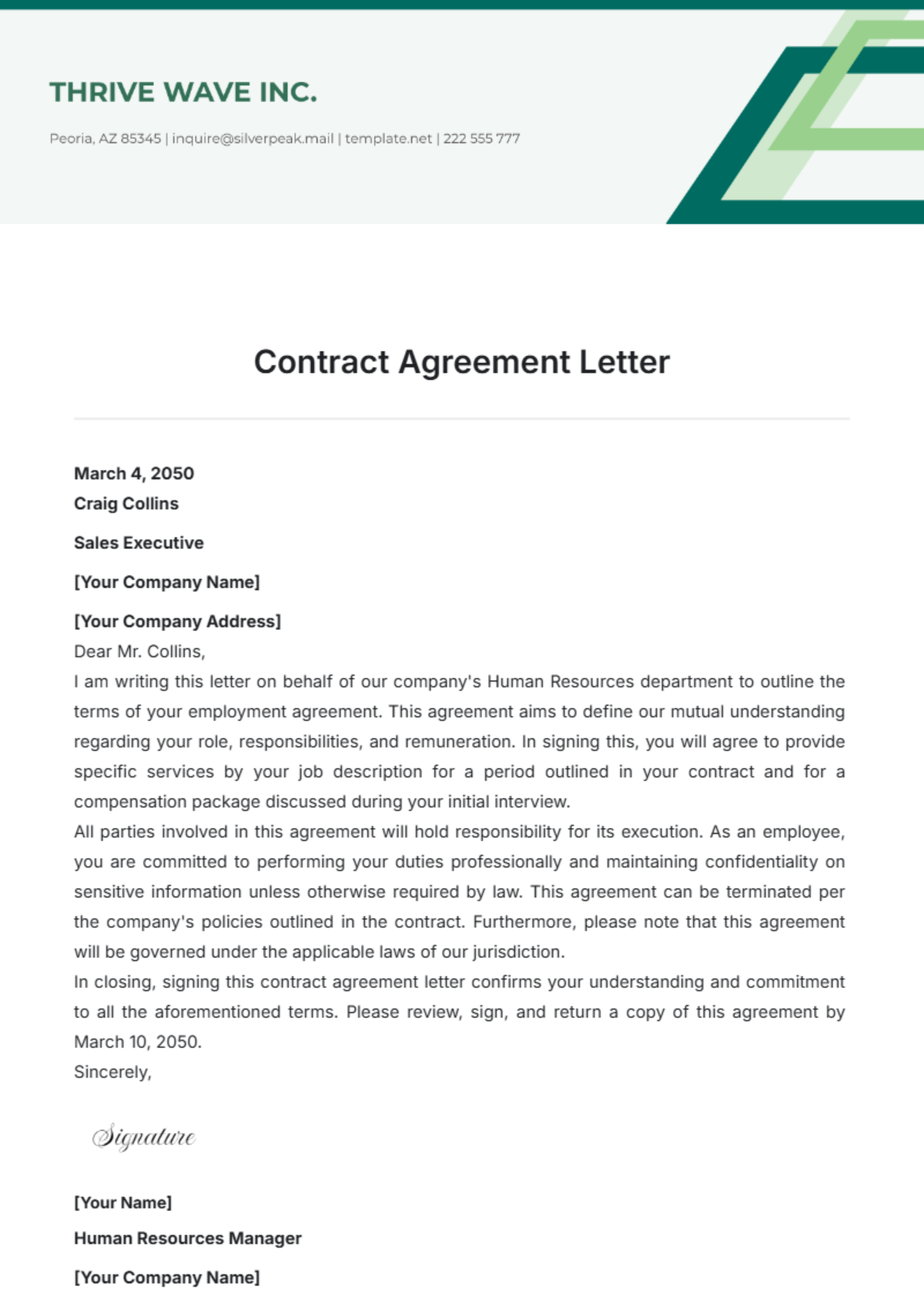 Contract Agreement Letter Template - Edit Online & Download