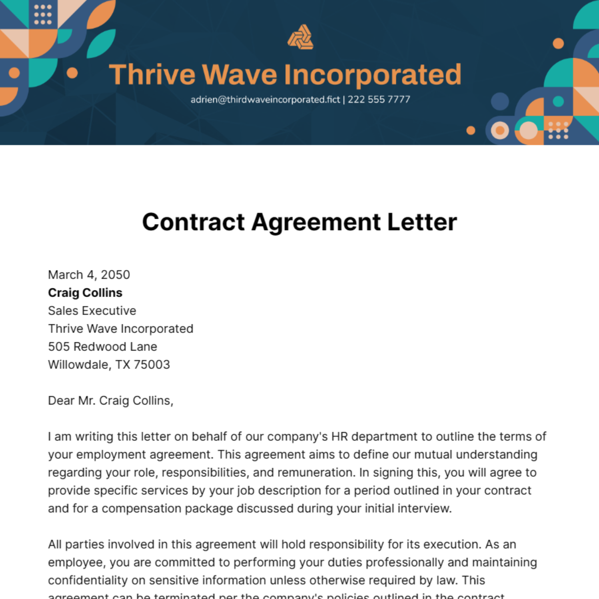 Contract Agreement Letter Template