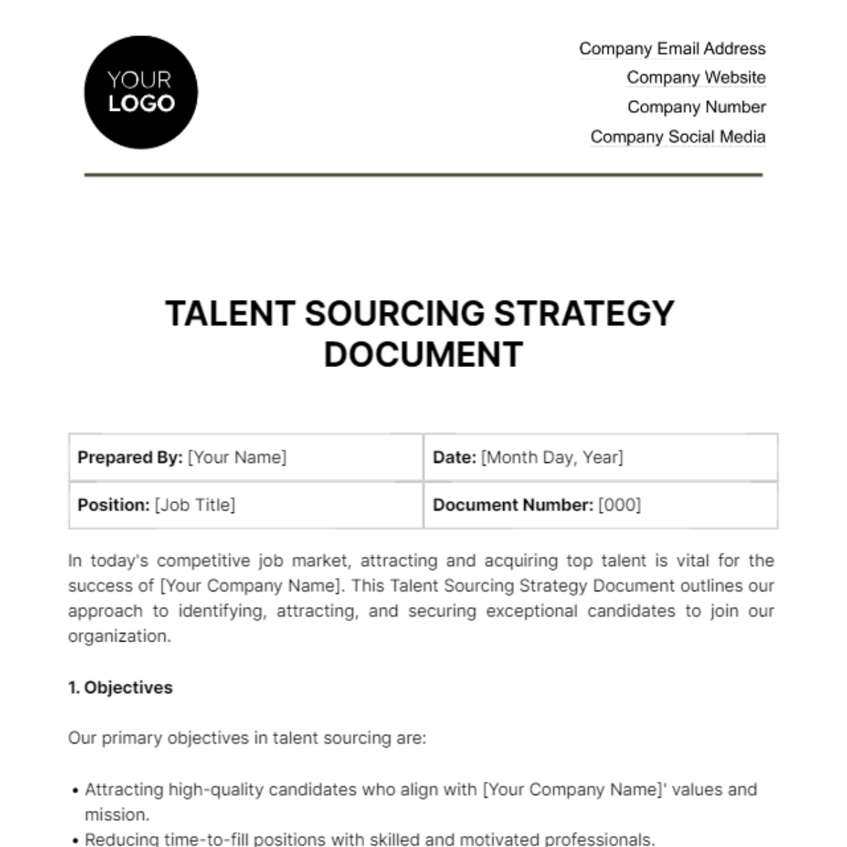 Talent Sourcing Strategy Document HR Template - Edit Online & Download