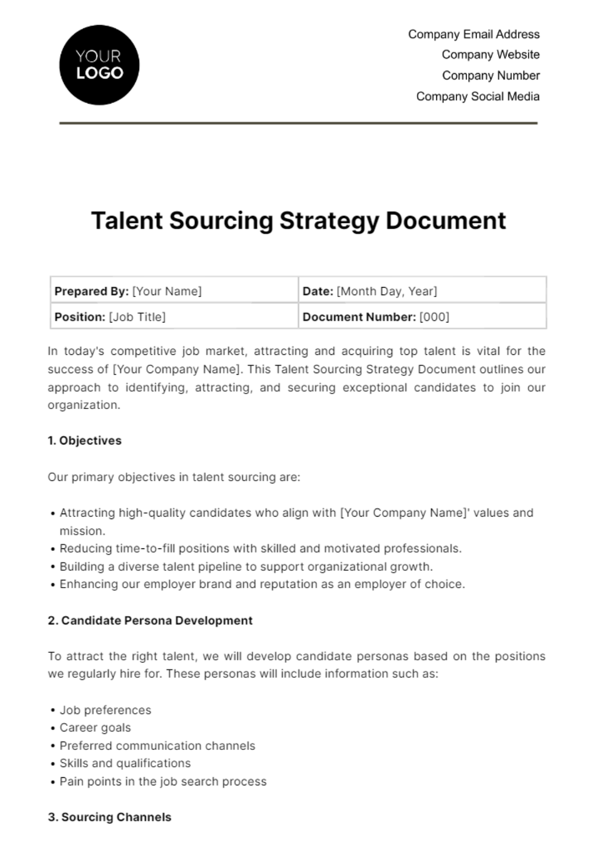 Free Talent Sourcing Strategy Document HR Template