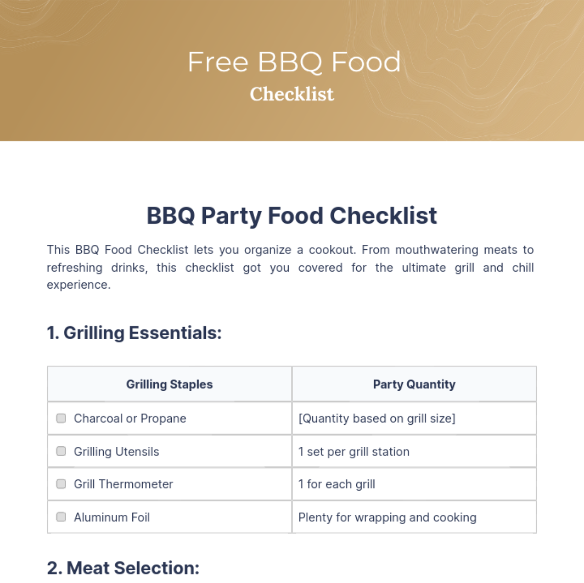 Free BBQ Food Checklist Template