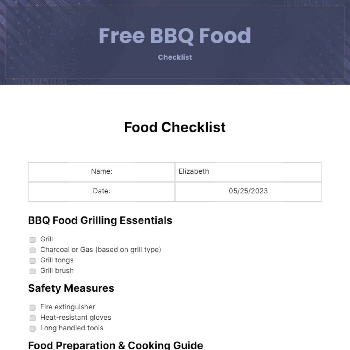 Free BBQ Food Checklist - Edit Online & Download | Template.net