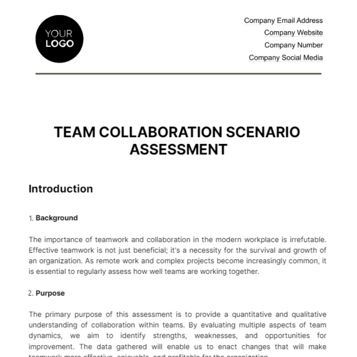 Free Team Collaboration Scenario Assessment HR Template