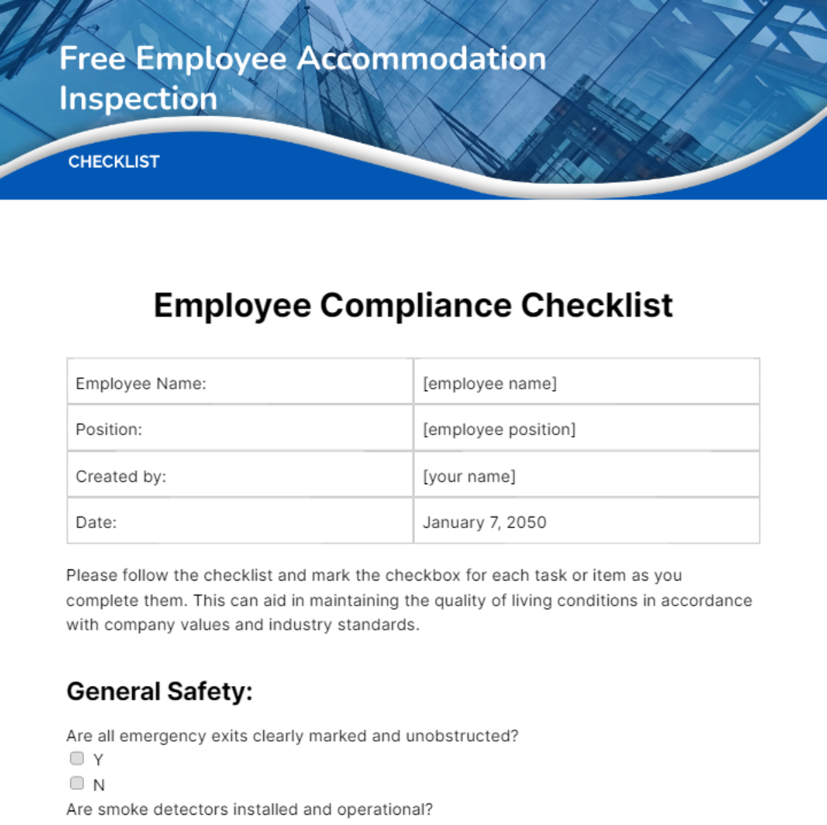 Free Employee Accommodation Inspection Checklist Template