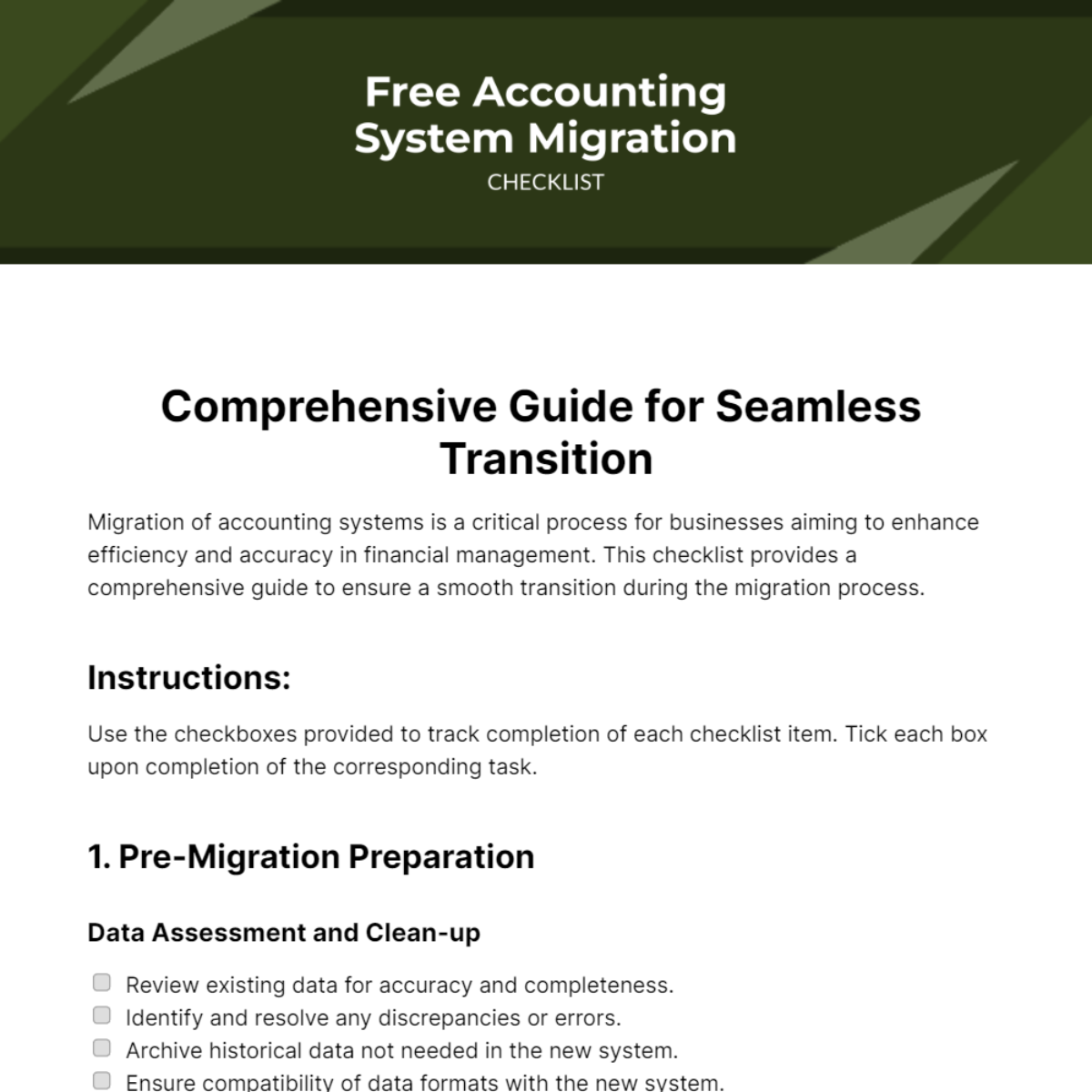 Free Accounting System Migration Checklist Template