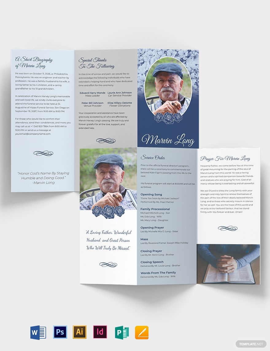 Printable Loving Memory Funeral Tri-fold Brochure Template