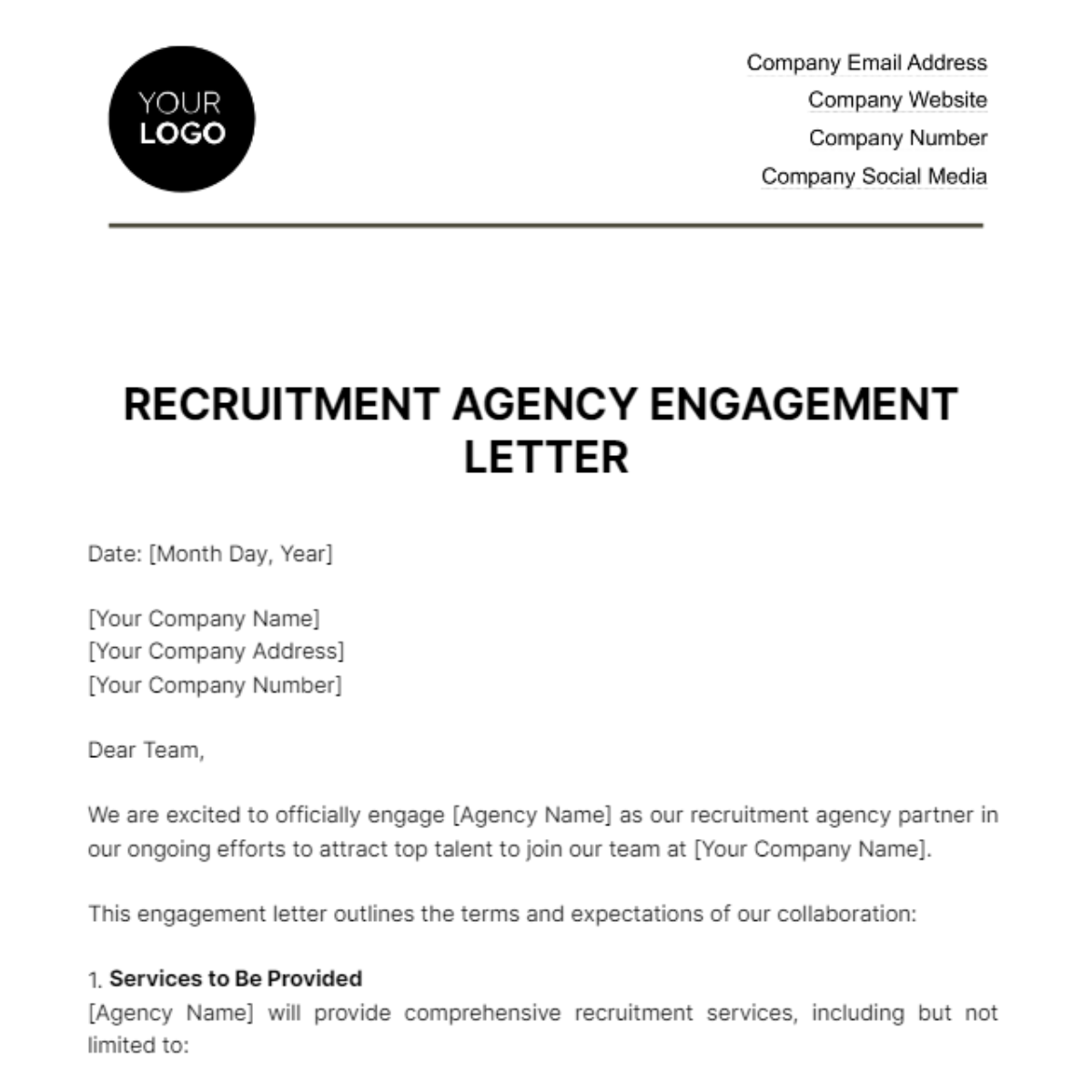 Recruitment Agency Engagement Letter HR Template