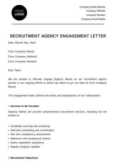 Free Recruitment Agency Engagement Letter HR Template to Edit Online