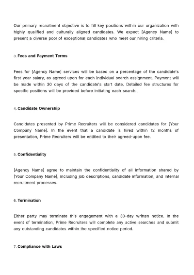Free Recruitment Agency Engagement Letter HR Template to Edit Online