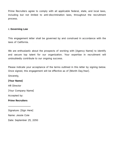 Free Recruitment Agency Engagement Letter HR Template to Edit Online
