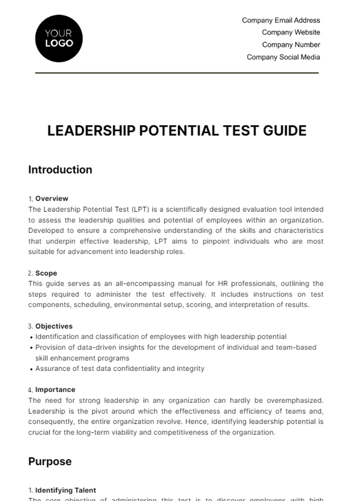 Free Leadership Potential Test Guide HR Template