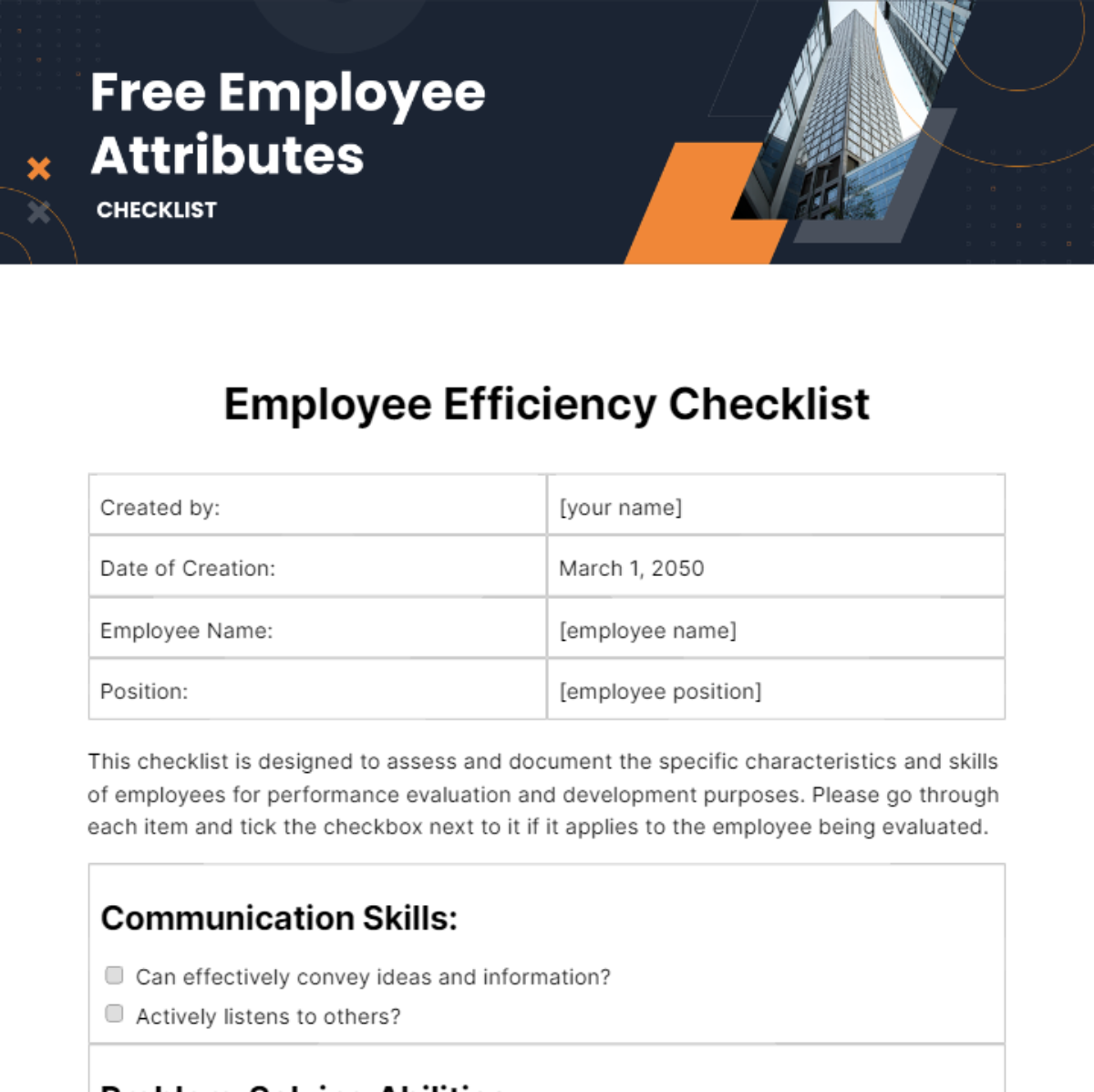 Employee Attributes Checklist Template