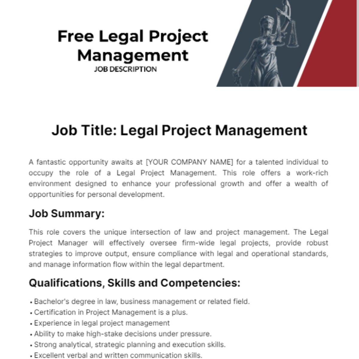 Free Legal Project Management Job Description Template