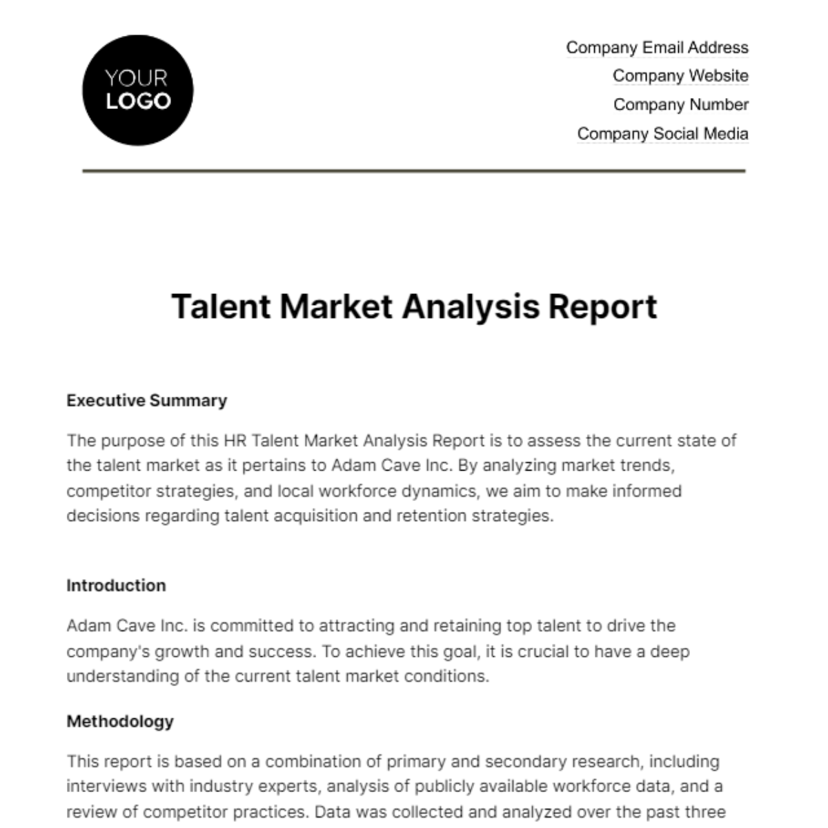 Talent Market Analysis Report HR Template - Edit Online & Download