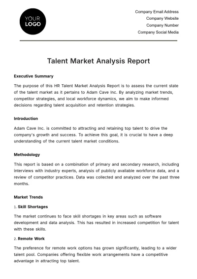Free Talent Market Analysis Report HR Template to Edit Online