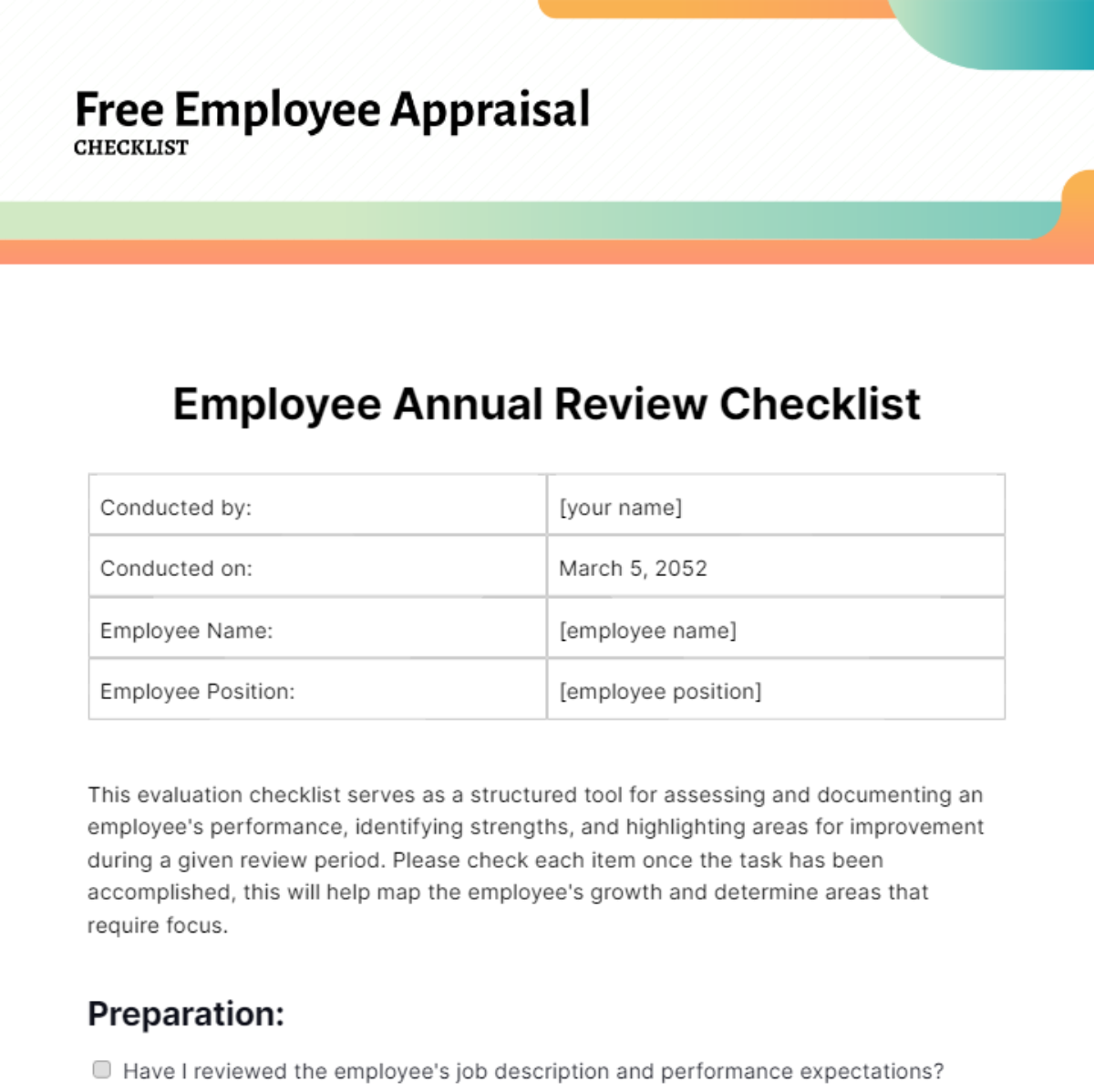 Free Employee Appraisal Checklist Template