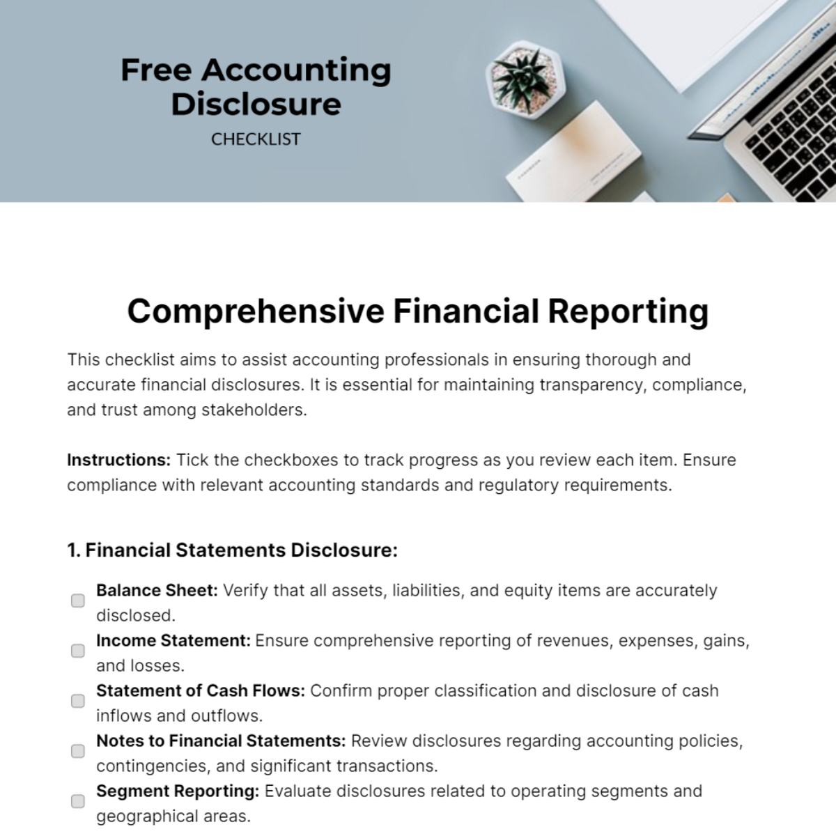 Free Accounting Disclosure Checklist Template