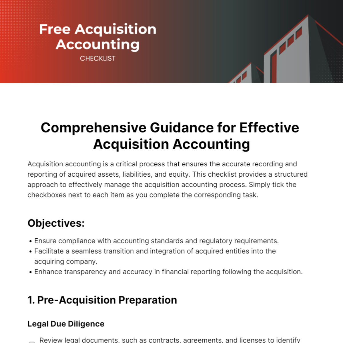 Acquisition Accounting Checklist Template