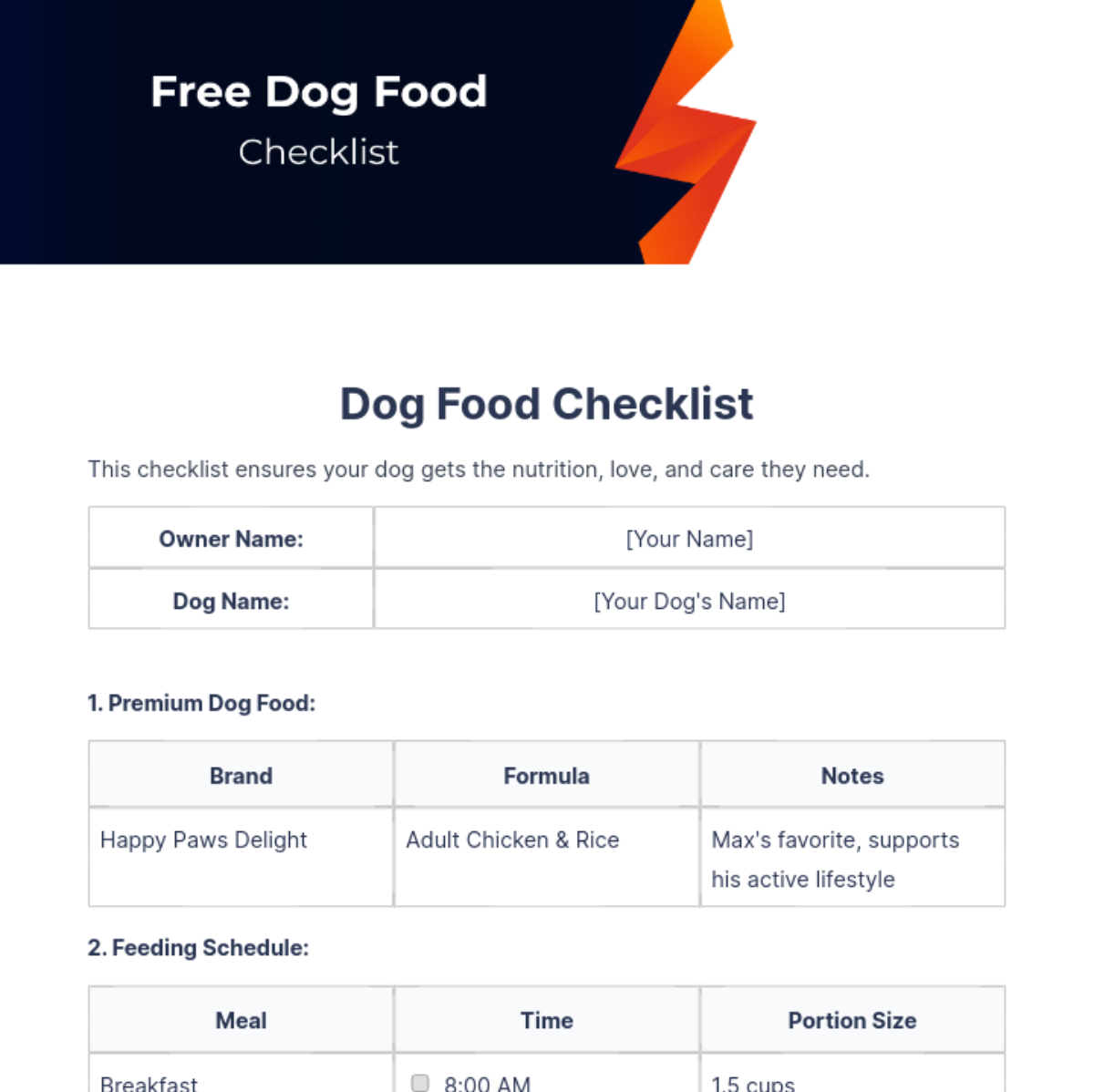  Dog Food Checklist  Template