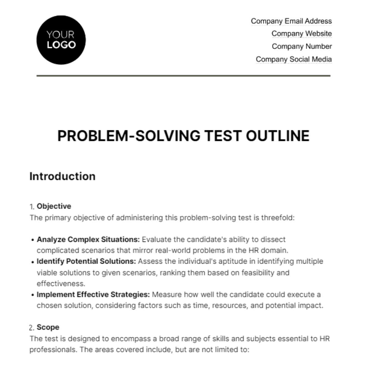 Free Problem-solving Test Outline HR Template