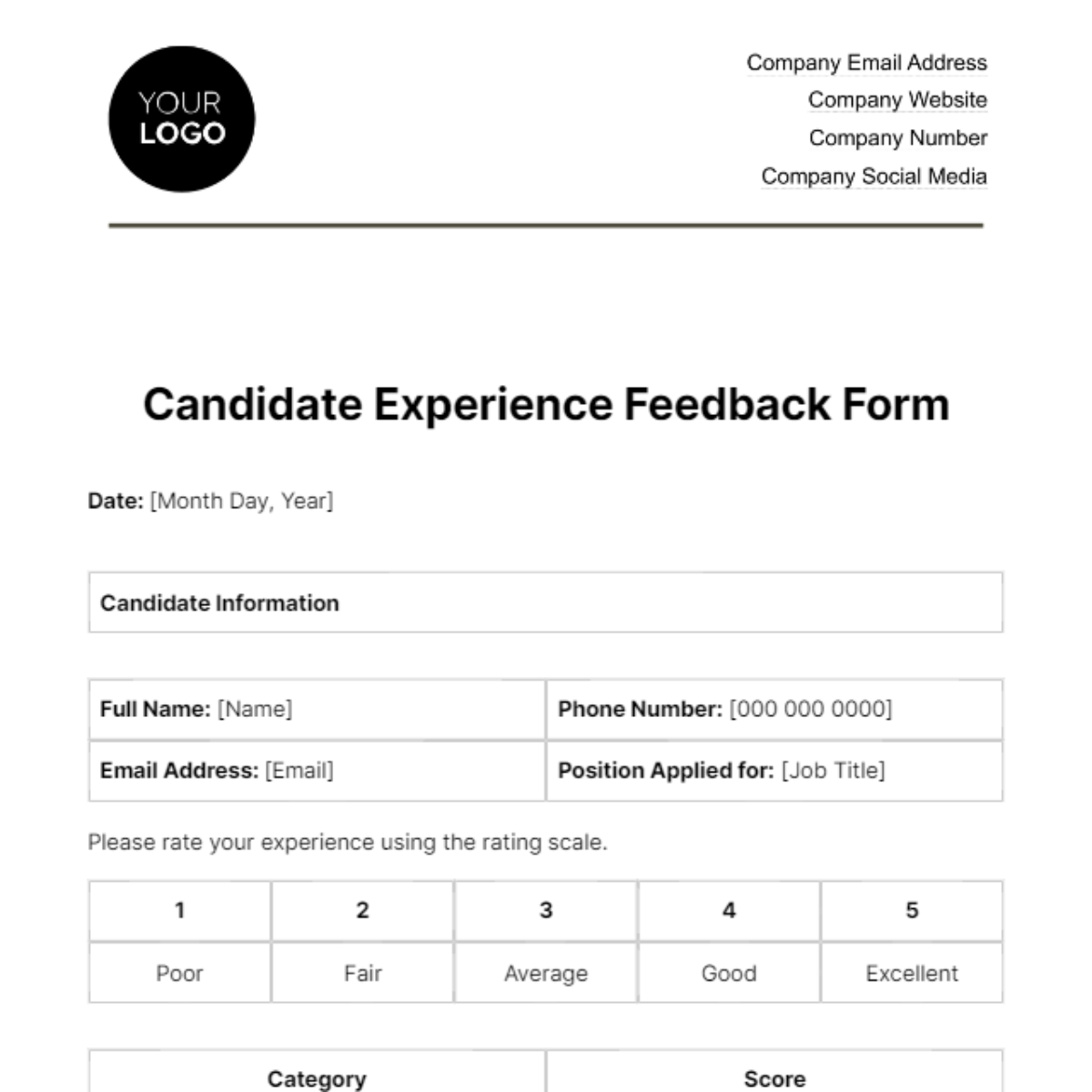 Candidate Experience Feedback Form HR Template