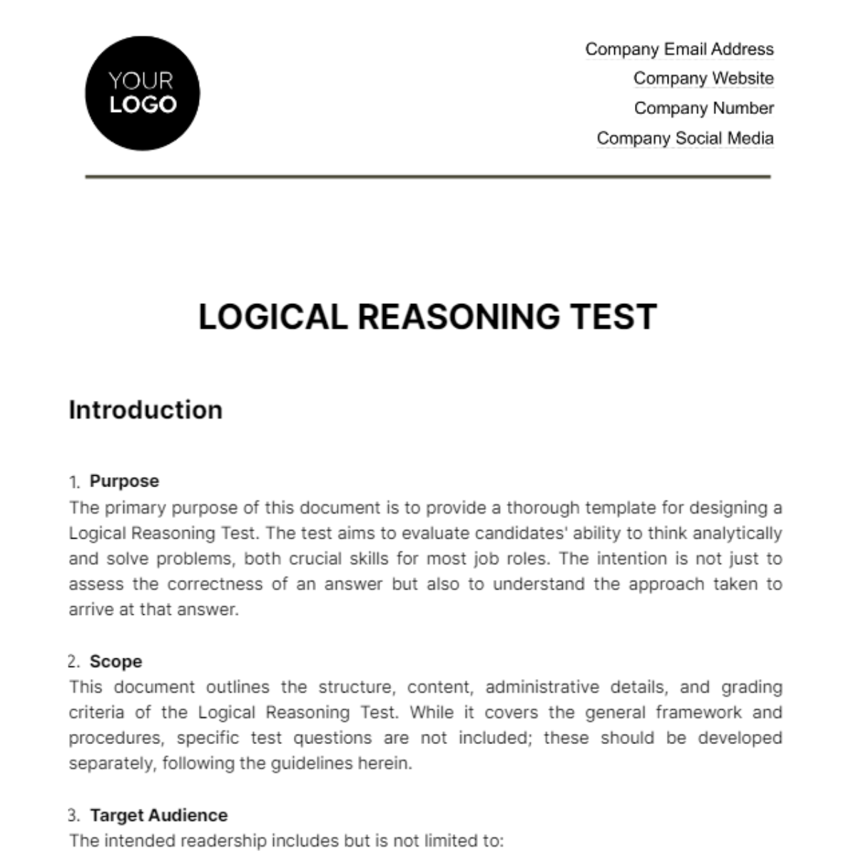 Logical Reasoning Test Template HR Template - Edit Online & Download