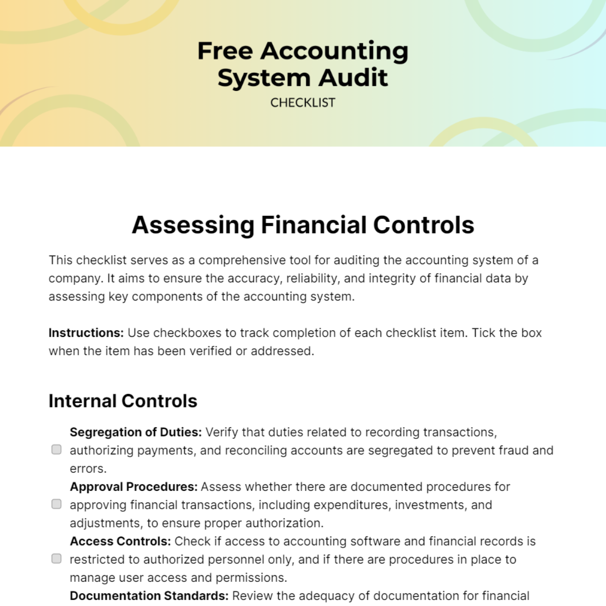 Accounting System Audit Checklist Template