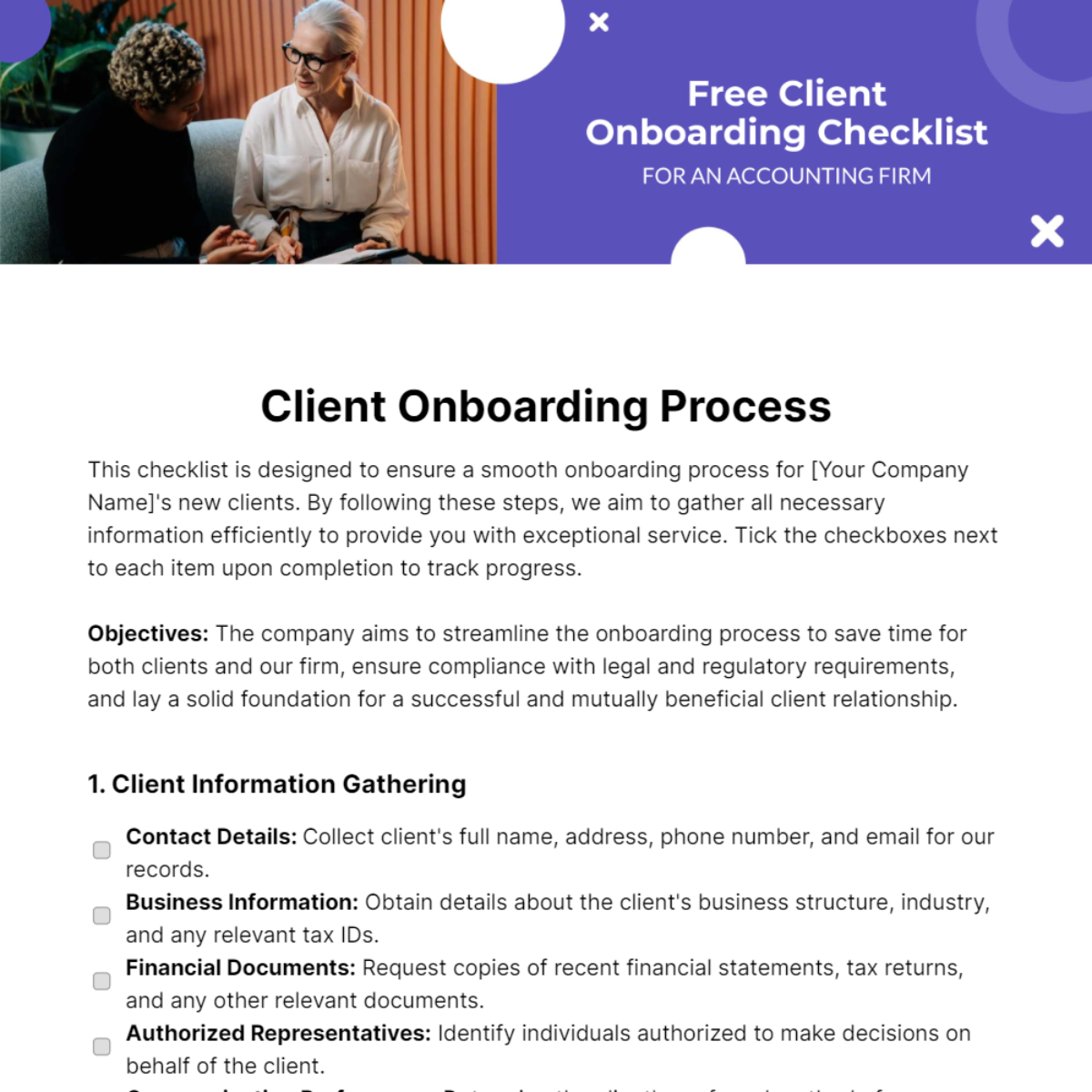 Free Client Onboarding Checklist for an Accounting Firm Template