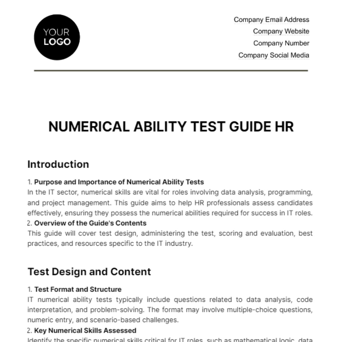 Free Numerical Ability Test Guide HR Template