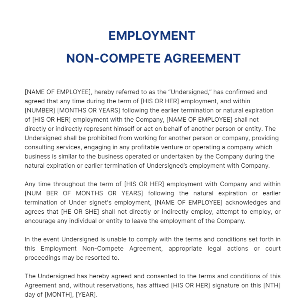 Employee Non-Compete Agreement Template
