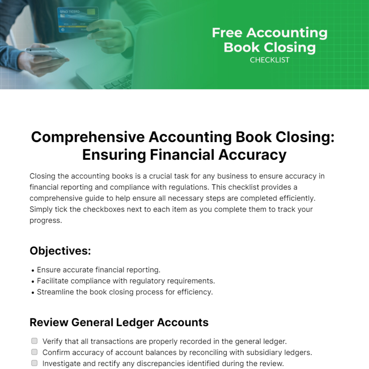 Free Accounting Book Closing Checklist Template