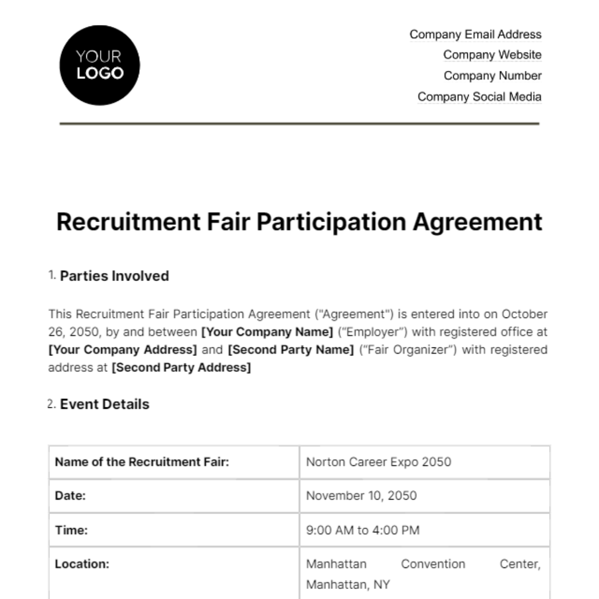 Recruitment Fair Participation Agreement HR Template