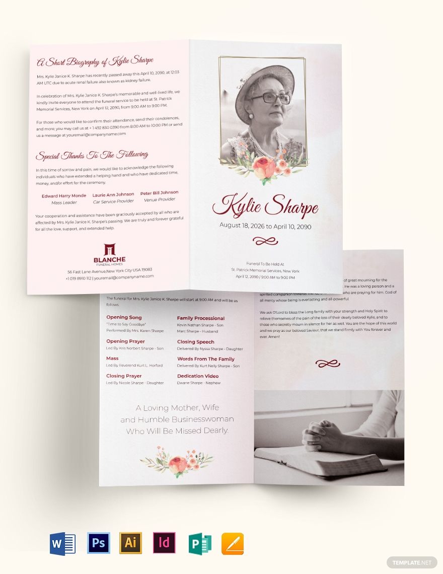 Free Simple Loving Memory Funeral Bi-Fold Brochure Template