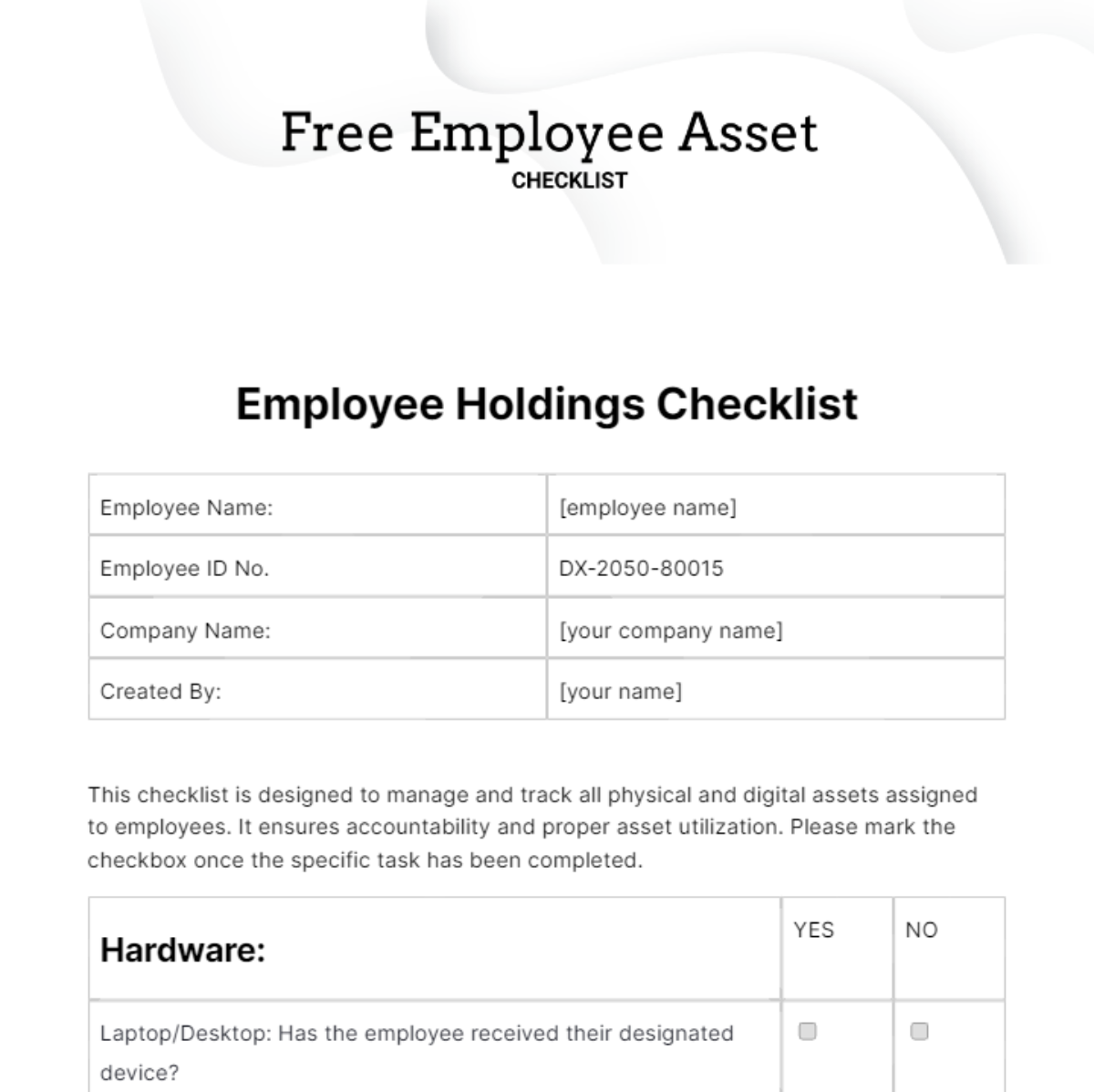 Free Employee Asset Checklist Template