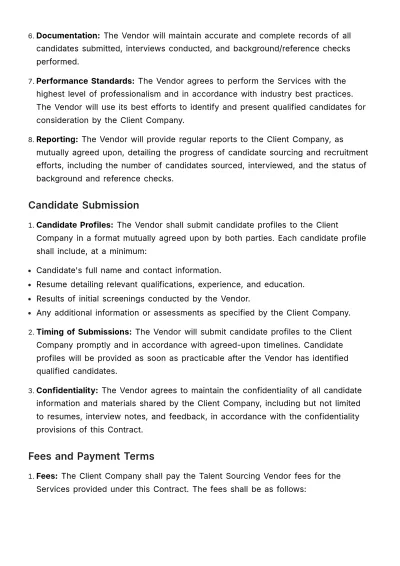 Free Talent Sourcing Vendor Contract HR Template to Edit Online
