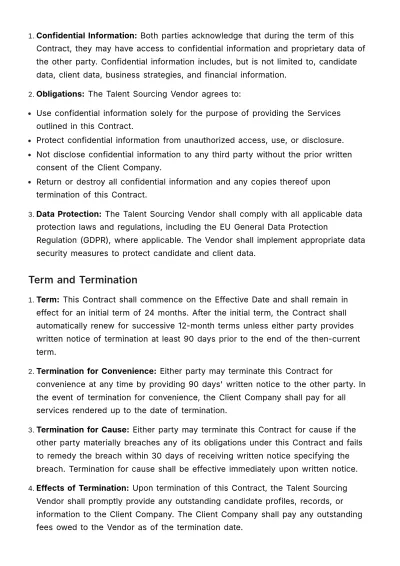 Free Talent Sourcing Vendor Contract HR Template to Edit Online