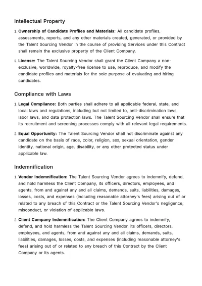 Free Talent Sourcing Vendor Contract HR Template to Edit Online