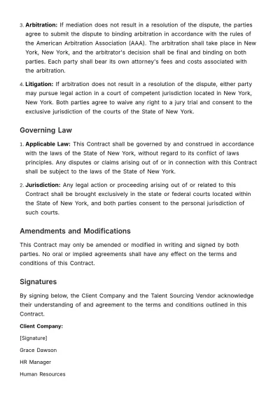 Free Talent Sourcing Vendor Contract HR Template to Edit Online