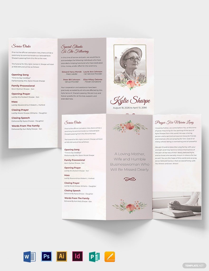 Free Simple Loving Memory Funeral Tri-Fold Brochure Template