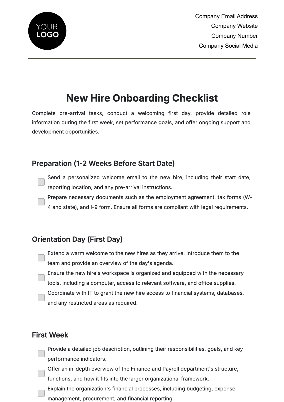 Free HR Checklist Templates, Editable and Printable