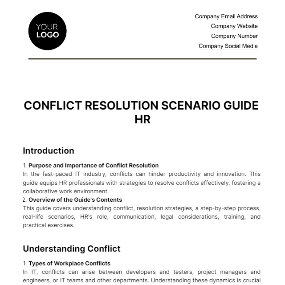 Conflict Resolution Scenario Guide HR Template - Edit Online & Download