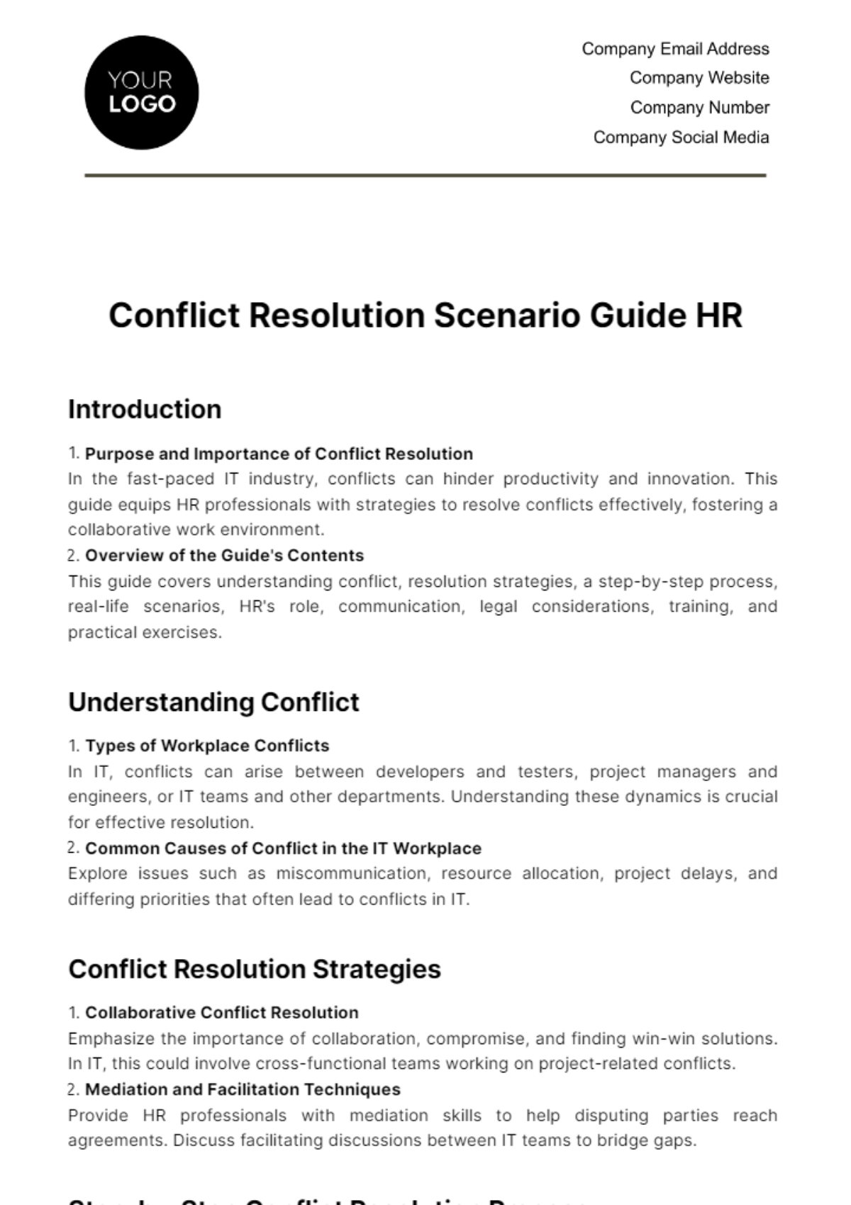 Conflict Resolution Scenario Guide HR Template